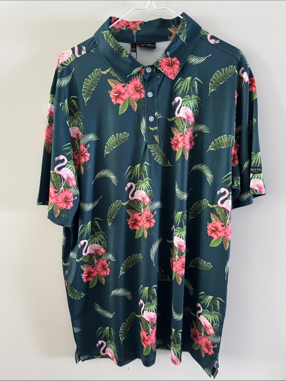 Men's Dark Green Floral Flamingo Polo Shirt